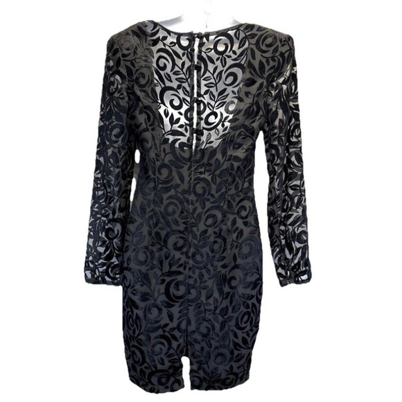 Vtg Hollywood Nites Velvet Cocktail Dress Size 4 Floral Brocade Long Sleeve USA - Picture 2 of 8